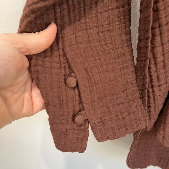 Zara Cotton Blend Oversized Top Size XS Brown Textured Gauze Relaxed Fit - Picture 7 of 8